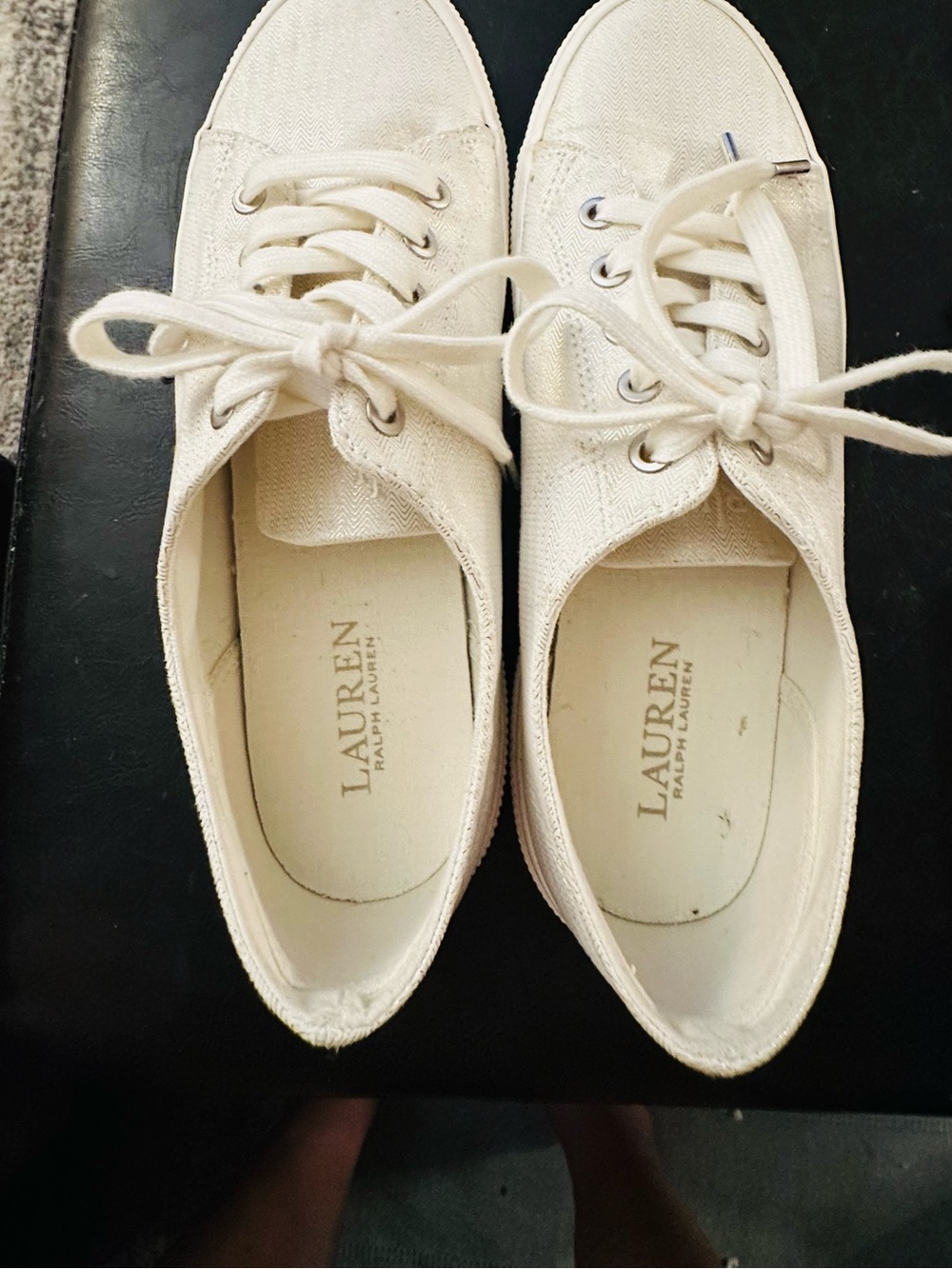 Lauren Ralph Lauren Women's Off-White Canvas Lace-Up Sneakers